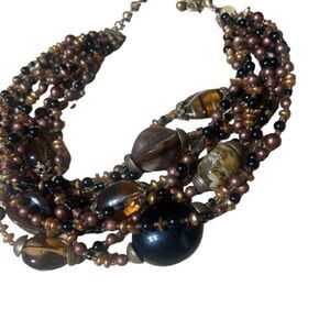 Chico's NWT Multi Strand Black and Brown Beaded Necklace